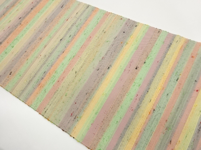 手織り紬横縞模様織出し名古屋帯